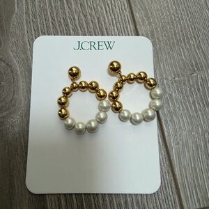 J.crew Gold Tone Pearl Hoop Dangle Stud Earrings 1.75"